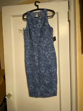 Vince Camuto Denim Blue Floral Lace Midi Dress